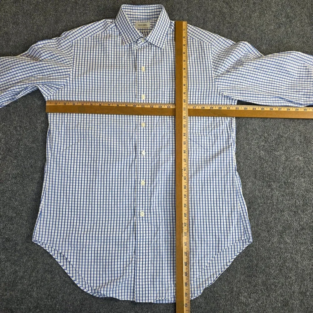 Ascot‎ Chang Dress Shirt Mens XL Blue Thomas Mason Gingham Check Button Up 2013 - Picture 8 of 12